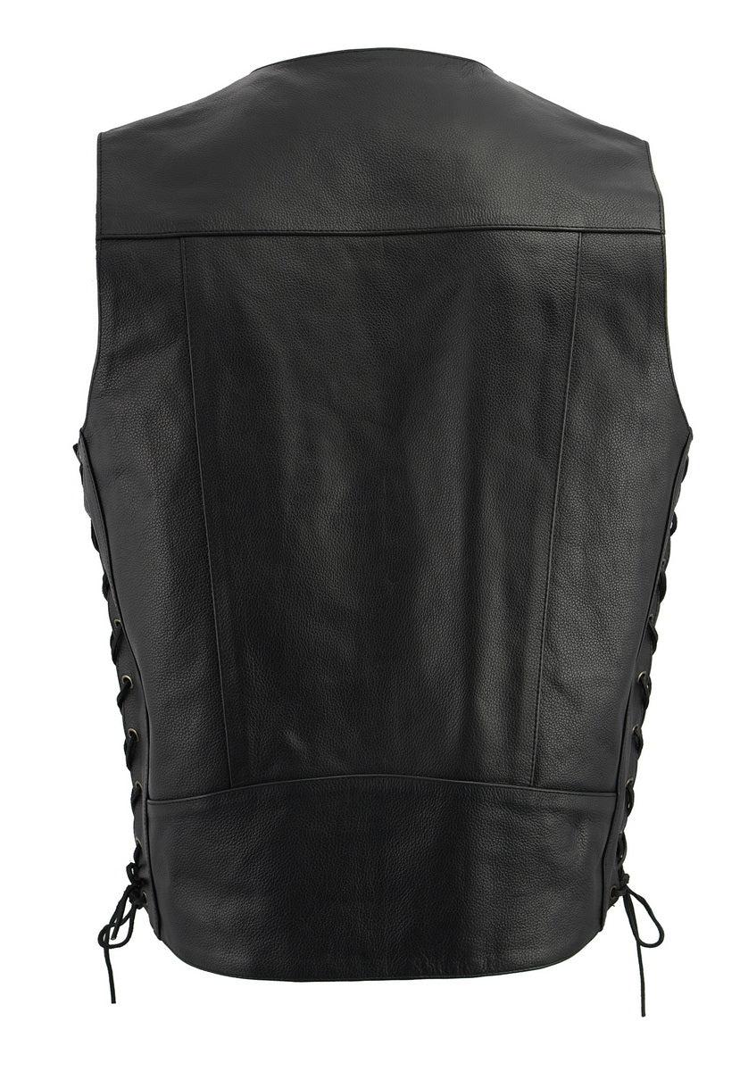 M Boss Motorcycle Apparel BOS13507 Men's Black Side Lace Leather Vest with Buffalo Nickel Snaps - Image 6