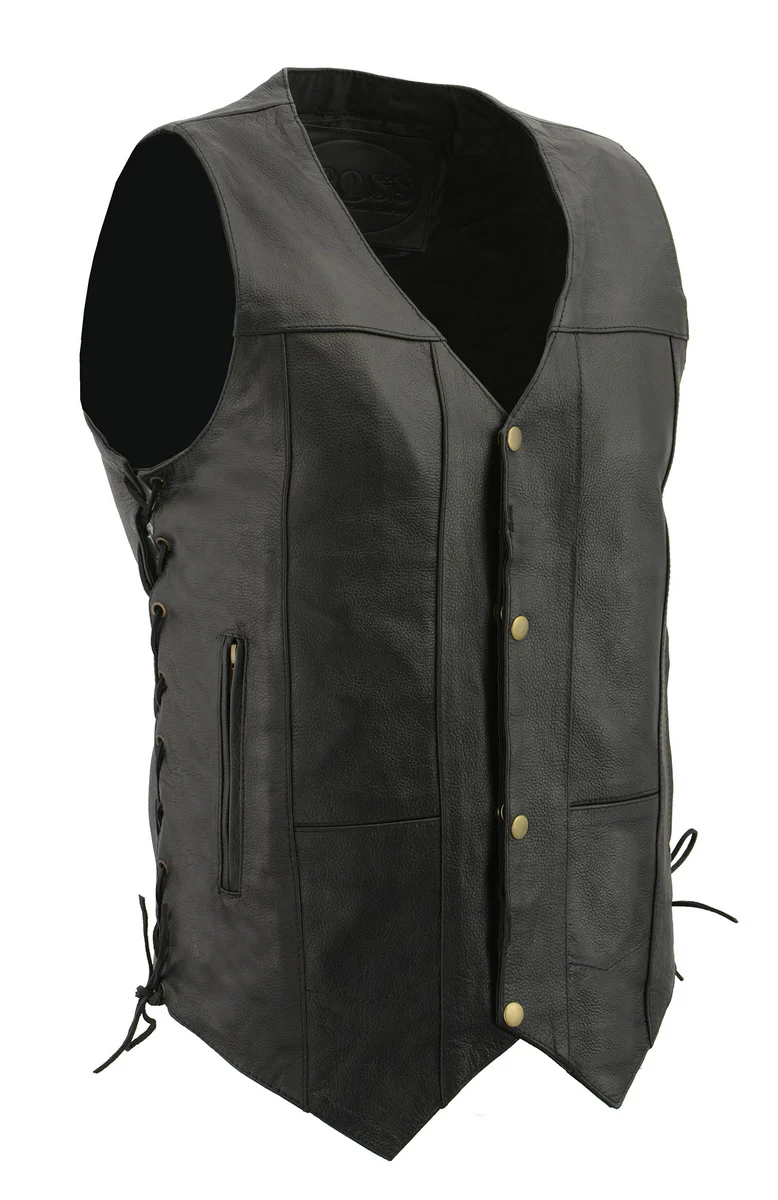 M Boss Motorcycle Apparel BOS13508 Men's Black Side Lace Leather Vest with Quick Draw Pocket - Image 10