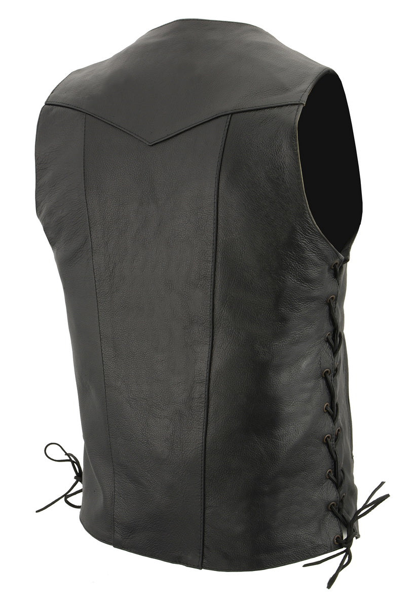 M Boss Motorcycle Apparel BOS13508 Men's Black Side Lace Leather Vest with Quick Draw Pocket - Image 11