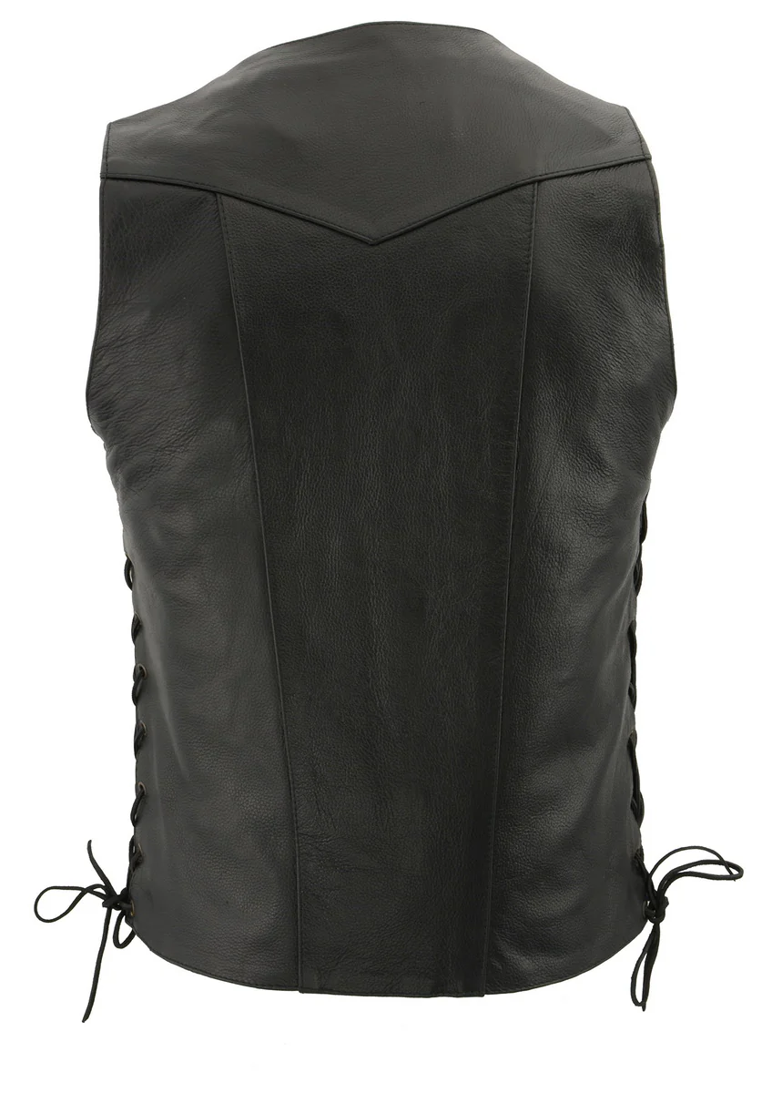 M Boss Motorcycle Apparel BOS13508 Men's Black Side Lace Leather Vest with Quick Draw Pocket - Image 2