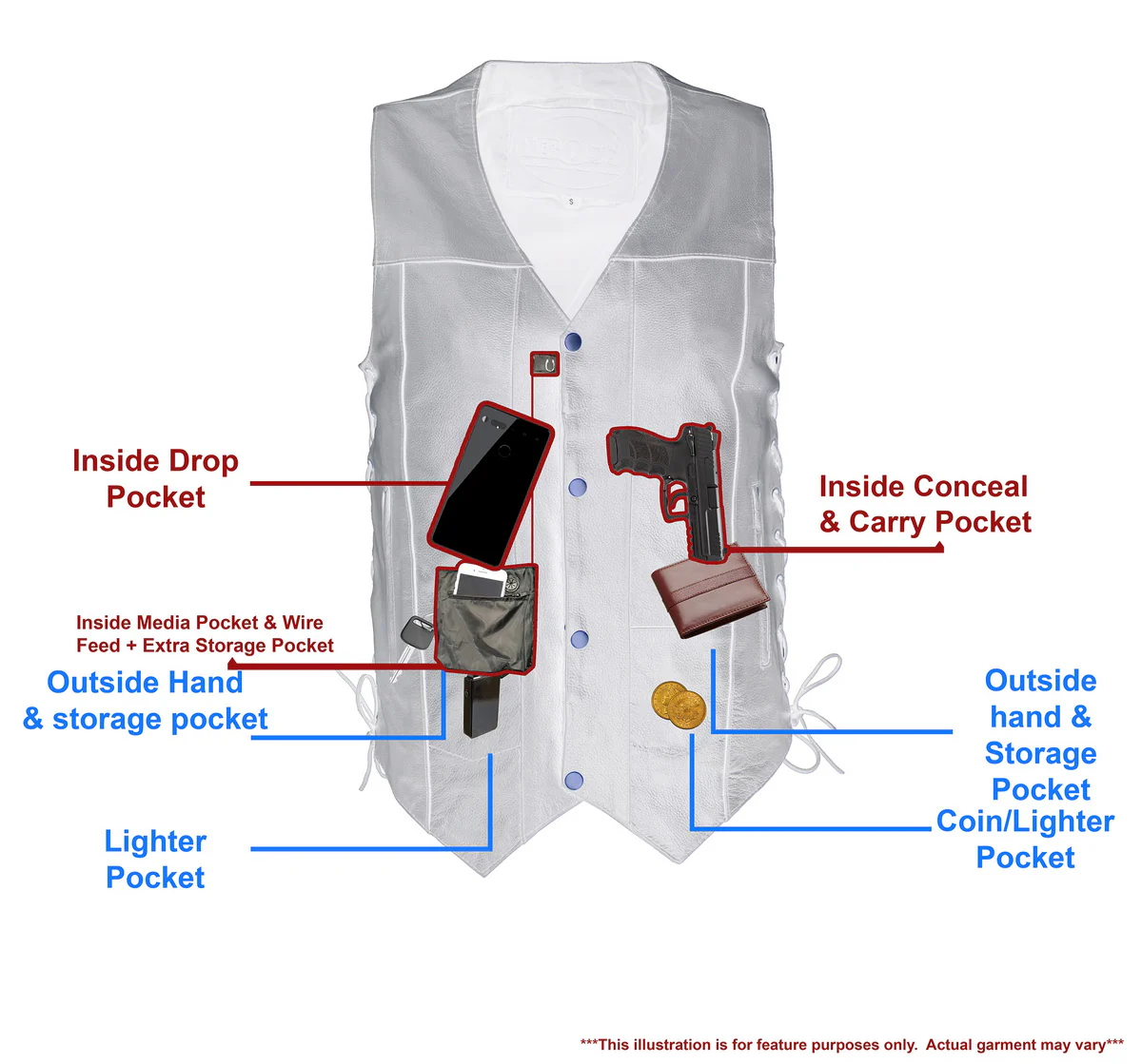 M Boss Motorcycle Apparel BOS13508 Men's Black Side Lace Leather Vest with Quick Draw Pocket - Image 4