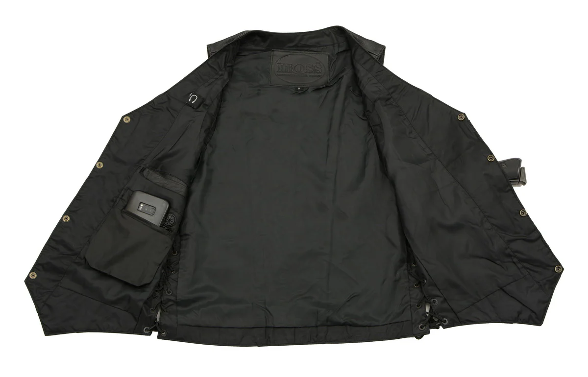 M Boss Motorcycle Apparel BOS13508 Men's Black Side Lace Leather Vest with Quick Draw Pocket - Image 6