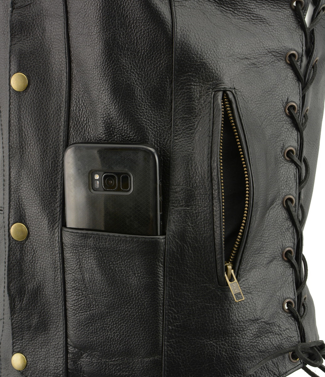 M Boss Motorcycle Apparel BOS13508 Men's Black Side Lace Leather Vest with Quick Draw Pocket - Image 8