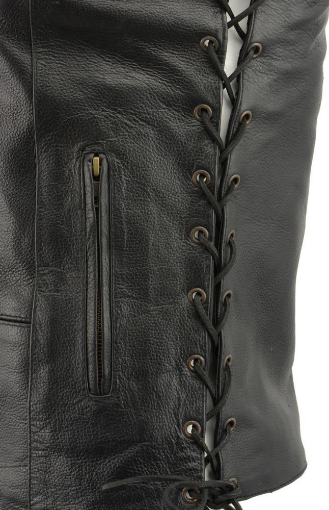 M Boss Motorcycle Apparel BOS13508 Men's Black Side Lace Leather Vest with Quick Draw Pocket - Image 9
