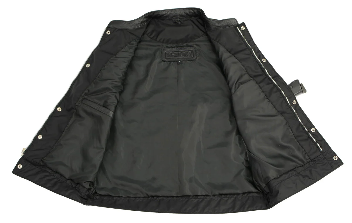 M Boss Motorcycle Apparel BOS13509 Men's Black Leather Club Style Vest with Quick Draw Pocket - Image 3