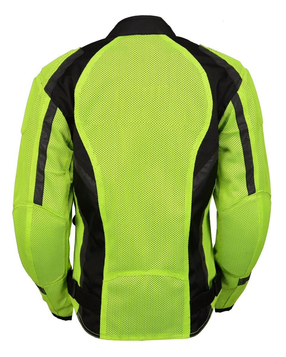 M Boss Motorcycle Apparel BOS22705 Wome'ns Hi-Vis Green Motorcycle Mesh Racer Jacket with Open Neck - Image 4
