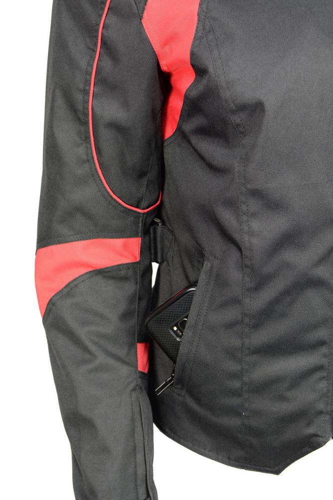 M Boss Motorcycle Apparel BOS22706 Women's Black and Red Motorcycle Biker Nylon Racer Jacket with Armor Protection - Image 4