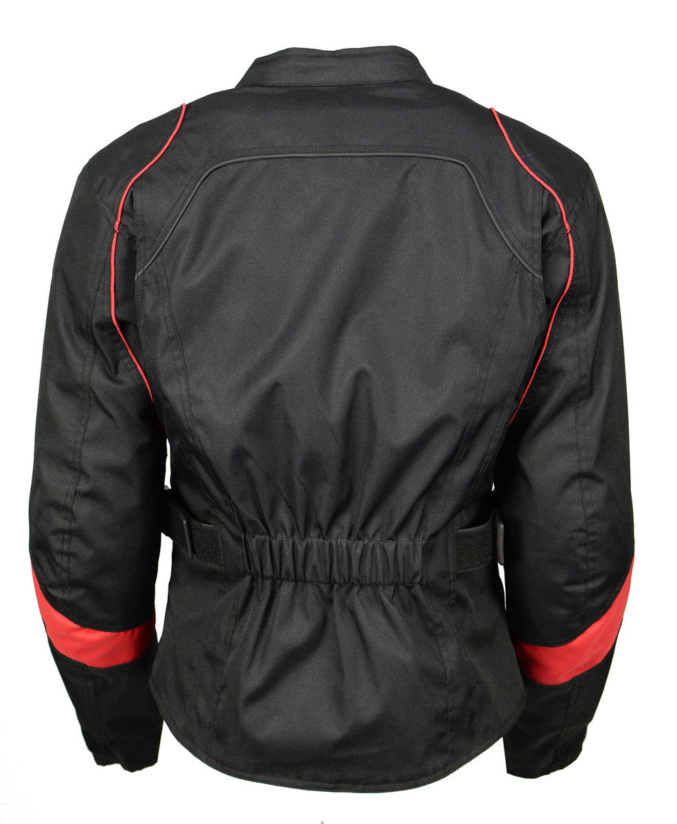 M Boss Motorcycle Apparel BOS22706 Women's Black and Red Motorcycle Biker Nylon Racer Jacket with Armor Protection - Image 5