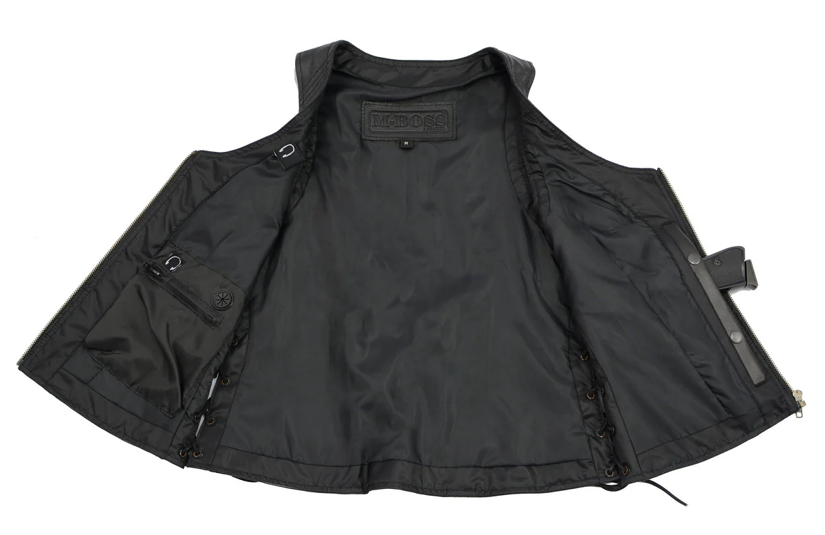M Boss Motorcycle Apparel BOS24503 Women's Black Leather Motorcycle Biker Rider Vest with Side Laces - Image 4