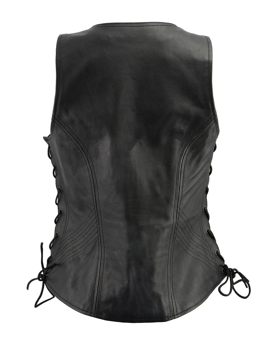 M Boss Motorcycle Apparel BOS24503 Women's Black Leather Motorcycle Biker Rider Vest with Side Laces - Image 6