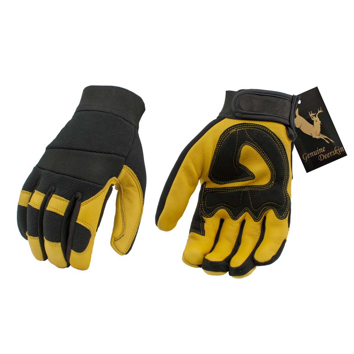 M Boss Motorcycle Apparel BOS37548 Men's Yellow and Black Full Grain Deerskin Gloves - Image 4