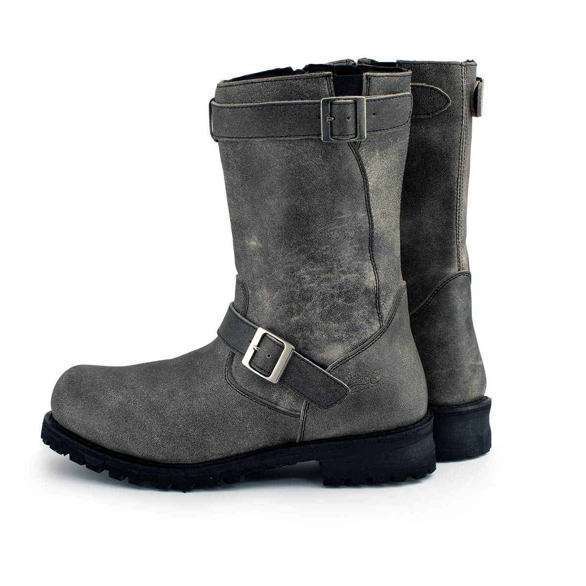 M-Boss Apparel BOS49000 Men's Classic 12-inch Distress Grey Harness Leather Motorcycle Boots - Image 5