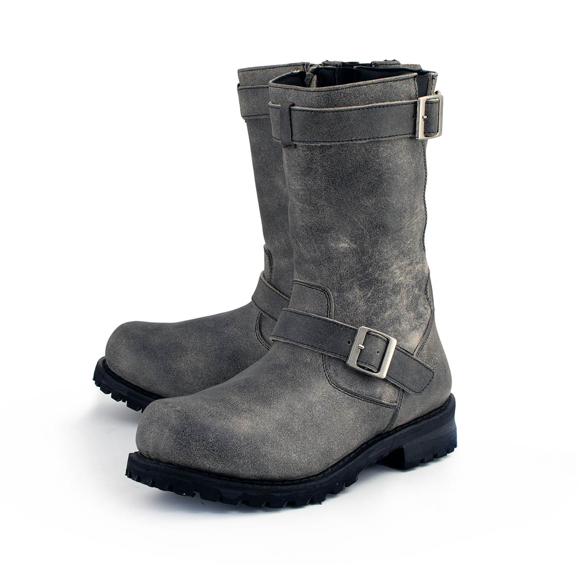 M-Boss Apparel BOS49000 Men's Classic 12-inch Distress Grey Harness Leather Motorcycle Boots - Image 6