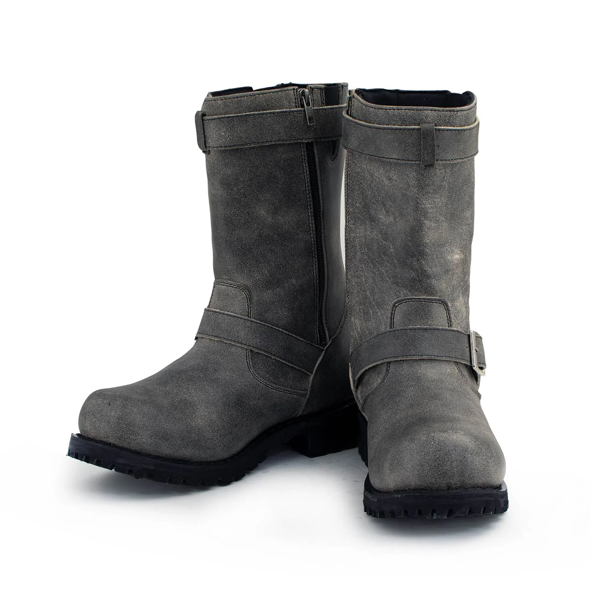 M-Boss Apparel BOS49000 Men's Classic 12-inch Distress Grey Harness Leather Motorcycle Boots - Image 7