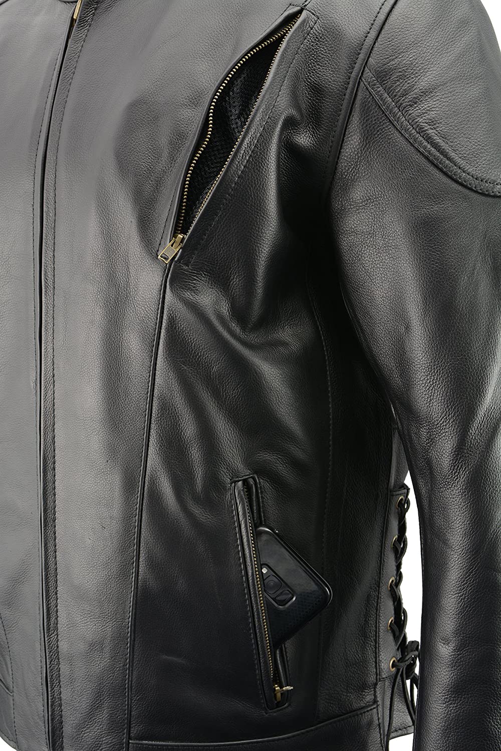 M-Boss Motorcycle Apparel BOS11510 Men’s ‘Speed’ Black Cowhide Leather Motorcycle Riding Jacket - Image 7