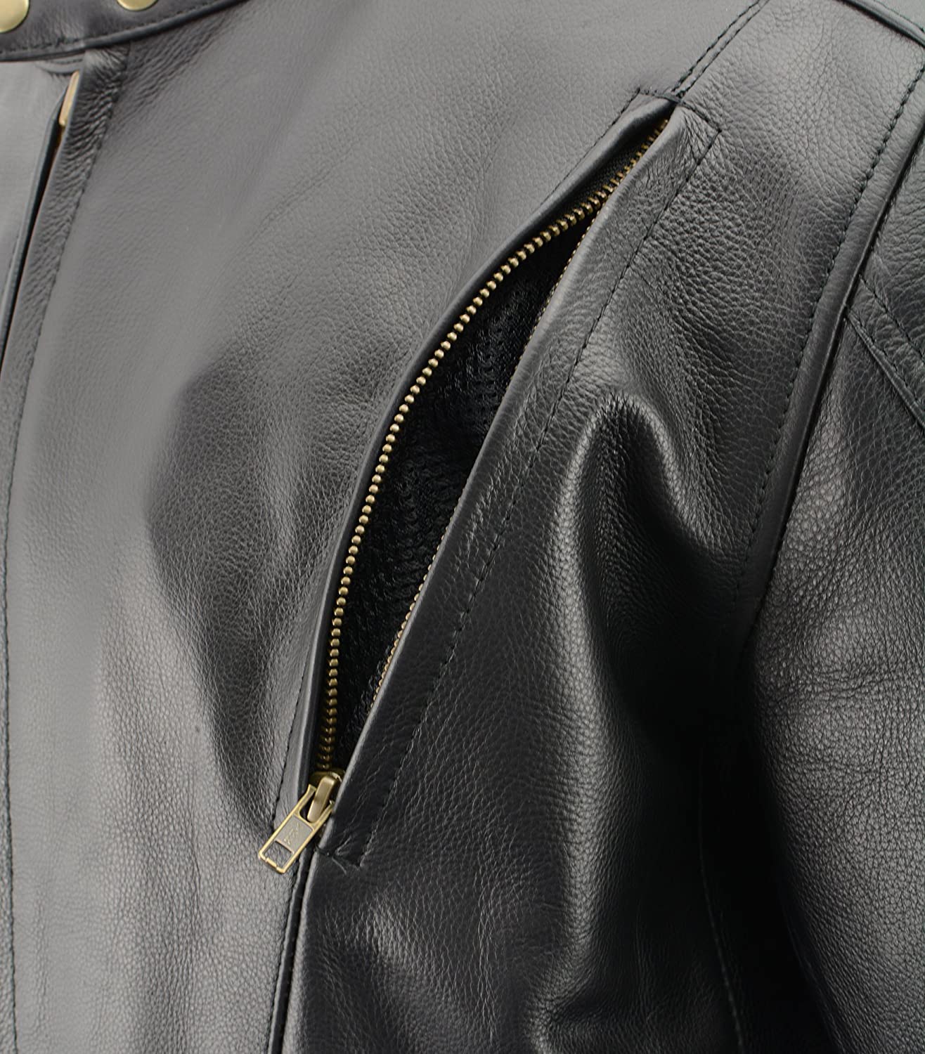 M-Boss Motorcycle Apparel BOS11510 Men’s ‘Speed’ Black Cowhide Leather Motorcycle Riding Jacket - Image 9