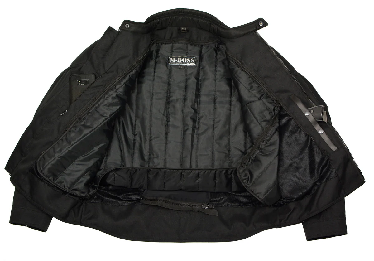 M Boss Motorcycle Apparel BOS11700 Men's Black Nylon Motorcycle Racer Riding Jacket with Reflective Piping - Image 4