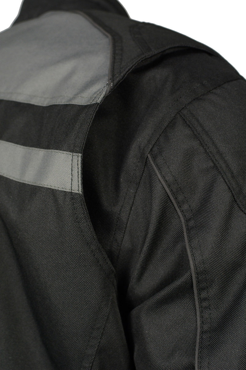 M Boss Motorcycle Apparel BOS11700 Men's Black Nylon Motorcycle Racer Riding Jacket with Reflective Piping - Image 8