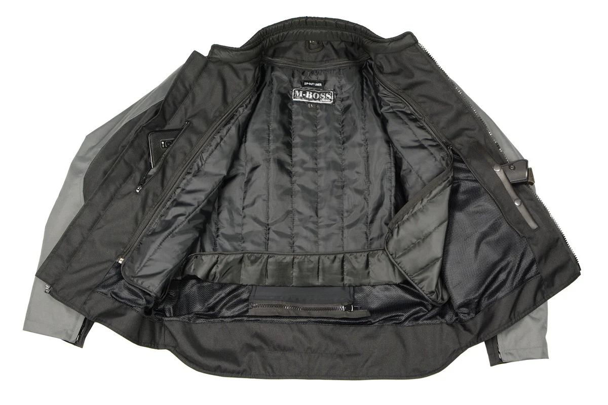 M Boss Motorcycle Apparel BOS11701 Men's Black/Grey Nylon Motorcycle Racer Riding Jacket with Mesh Panel Black - Image 4