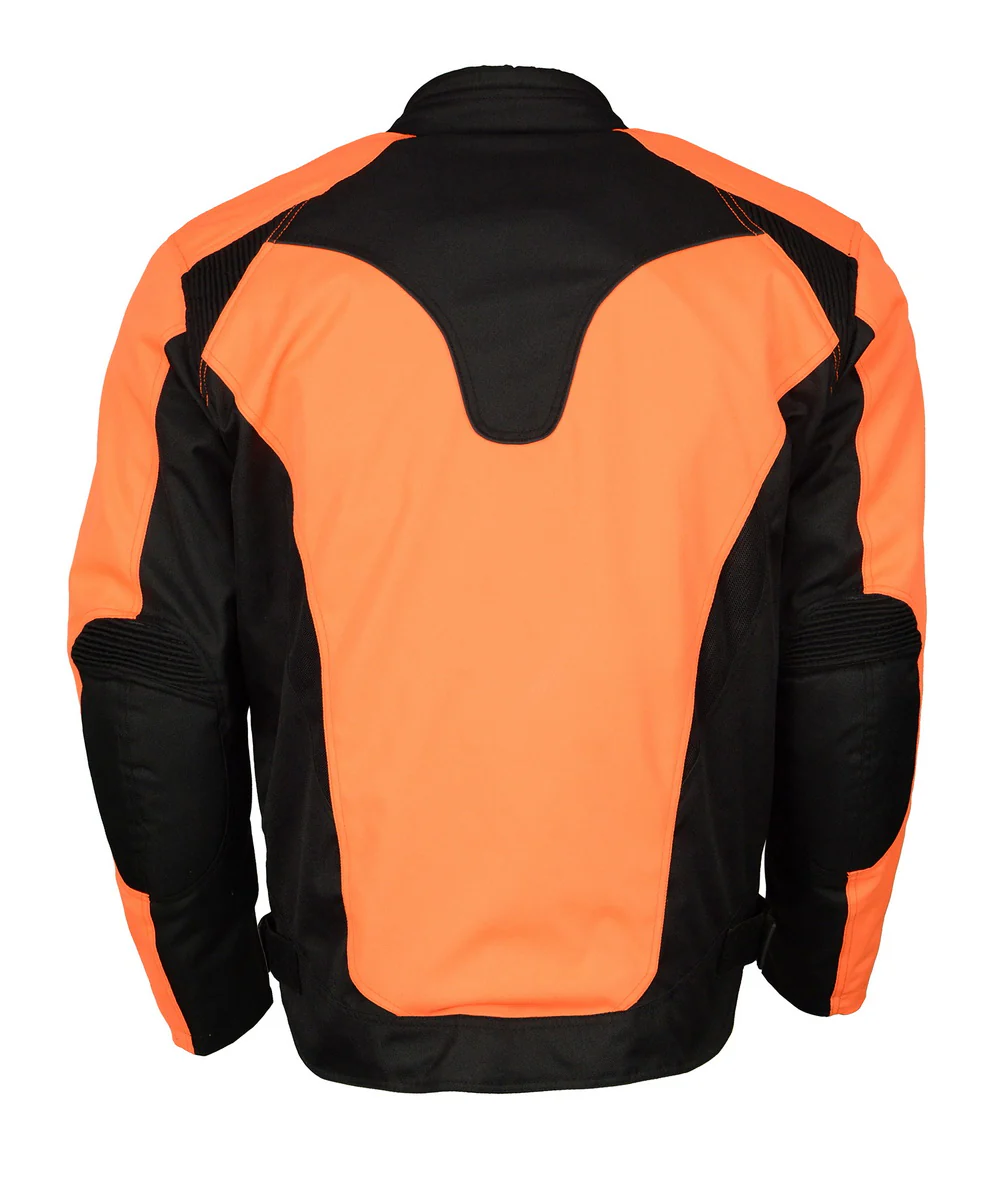 M Boss Motorcycle Apparel BOS11701 Men's High-Vis Orange Nylon Motorcycle Racer Riding Jacket with Mesh Panel Black - Image 2