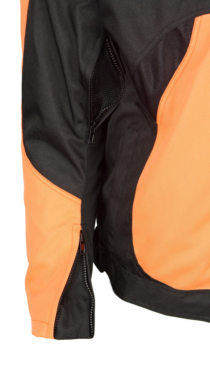 M Boss Motorcycle Apparel BOS11701 Men's High-Vis Orange Nylon Motorcycle Racer Riding Jacket with Mesh Panel Black - Image 4