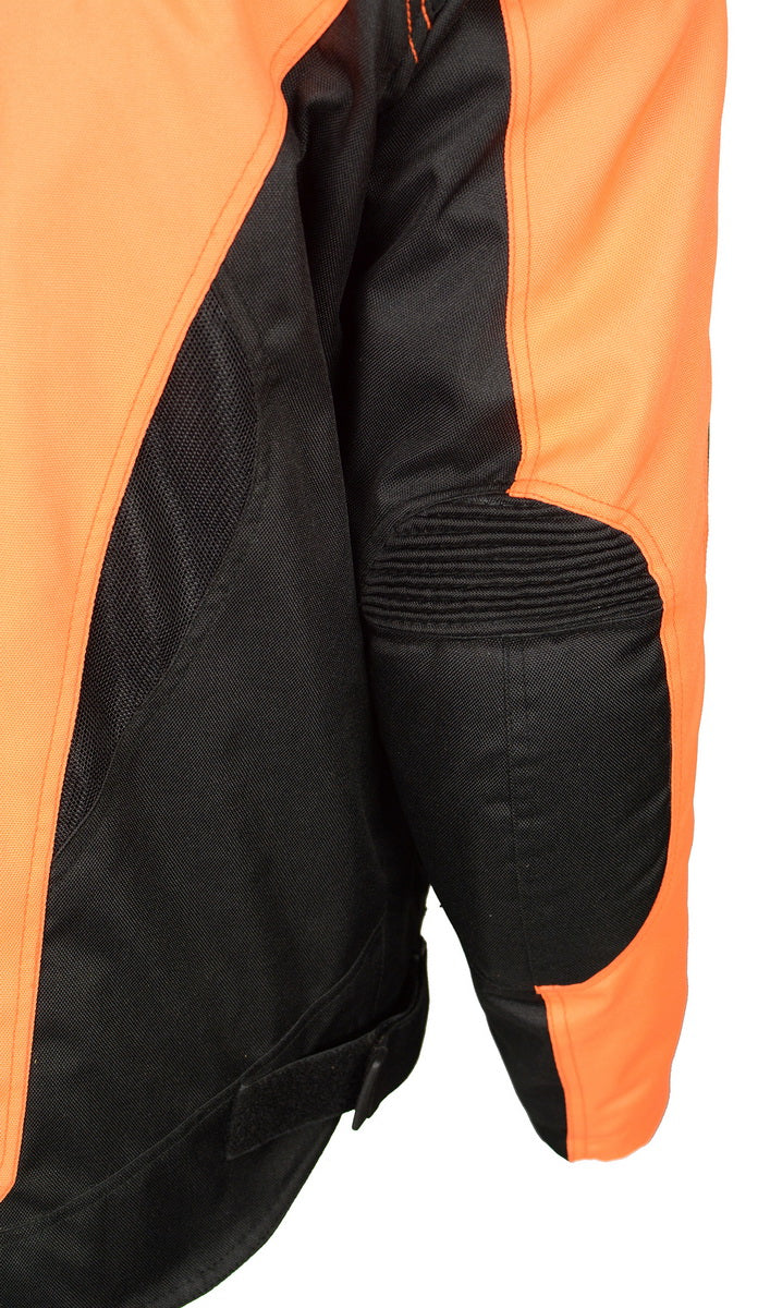 M Boss Motorcycle Apparel BOS11701 Men's High-Vis Orange Nylon Motorcycle Racer Riding Jacket with Mesh Panel Black - Image 6