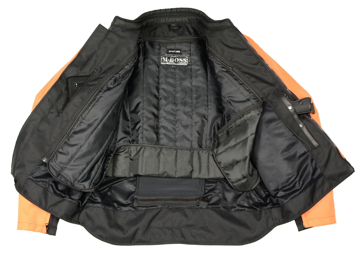 M Boss Motorcycle Apparel BOS11701 Men's High-Vis Orange Nylon Motorcycle Racer Riding Jacket with Mesh Panel Black - Image 7
