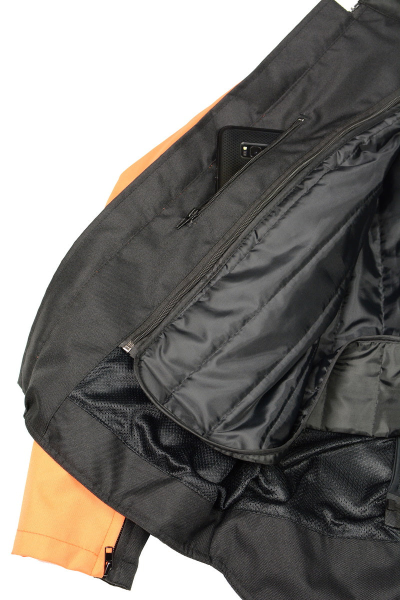 M Boss Motorcycle Apparel BOS11701 Men's High-Vis Orange Nylon Motorcycle Racer Riding Jacket with Mesh Panel Black - Image 8