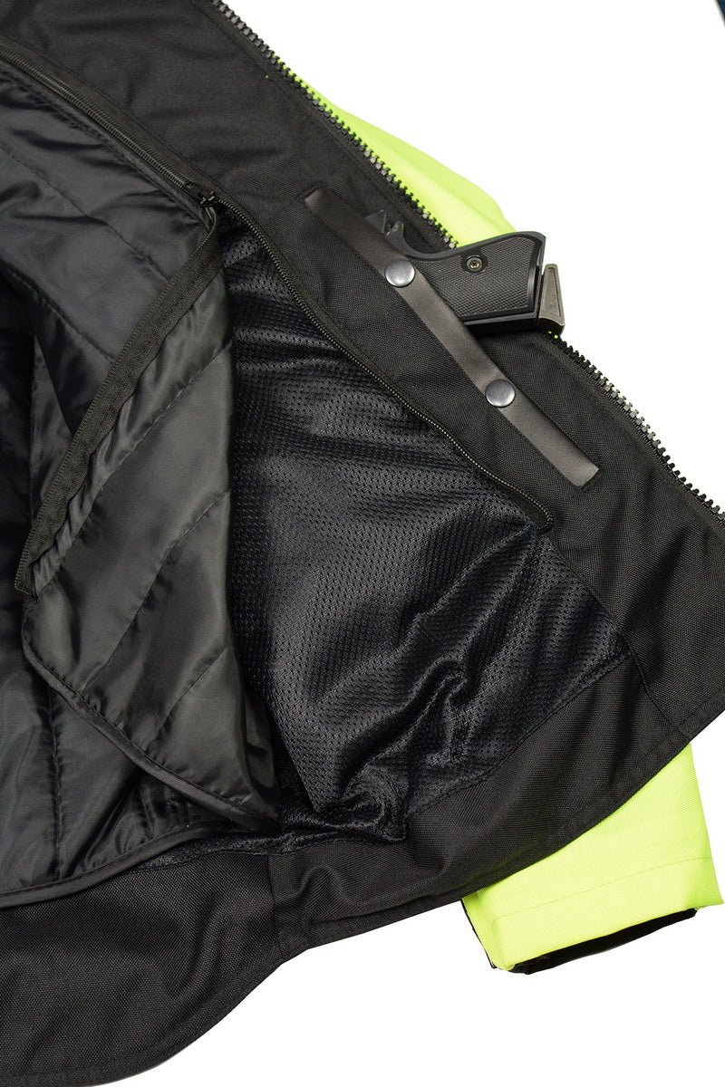 M Boss Motorcycle Apparel BOS11701 Men's High-Vis Green Nylon Motorcycle Racer Riding Jacket with Mesh Panel Black - Image 10