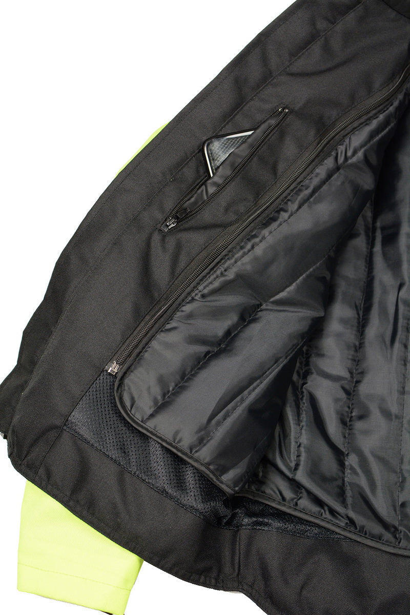 M Boss Motorcycle Apparel BOS11701 Men's High-Vis Green Nylon Motorcycle Racer Riding Jacket with Mesh Panel Black - Image 6