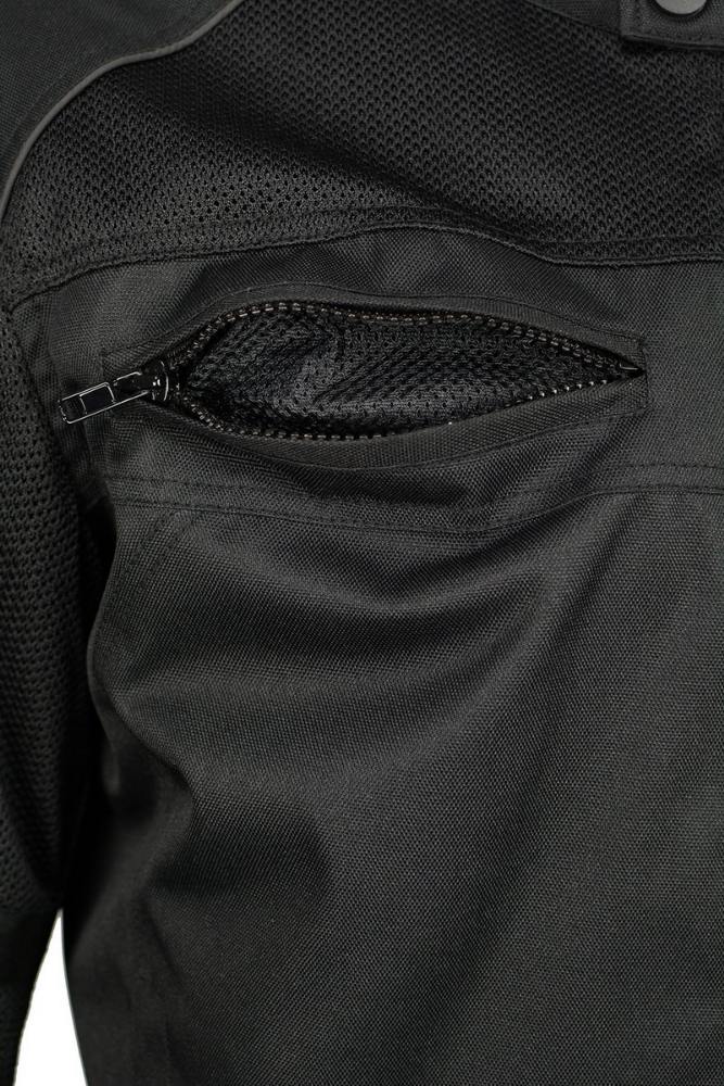 M Boss Motorcycle Apparel BOS11703 Men's Black Nylon and Mesh Motorcycle Racer Riding Jacket with Reflective Piping - Image 5