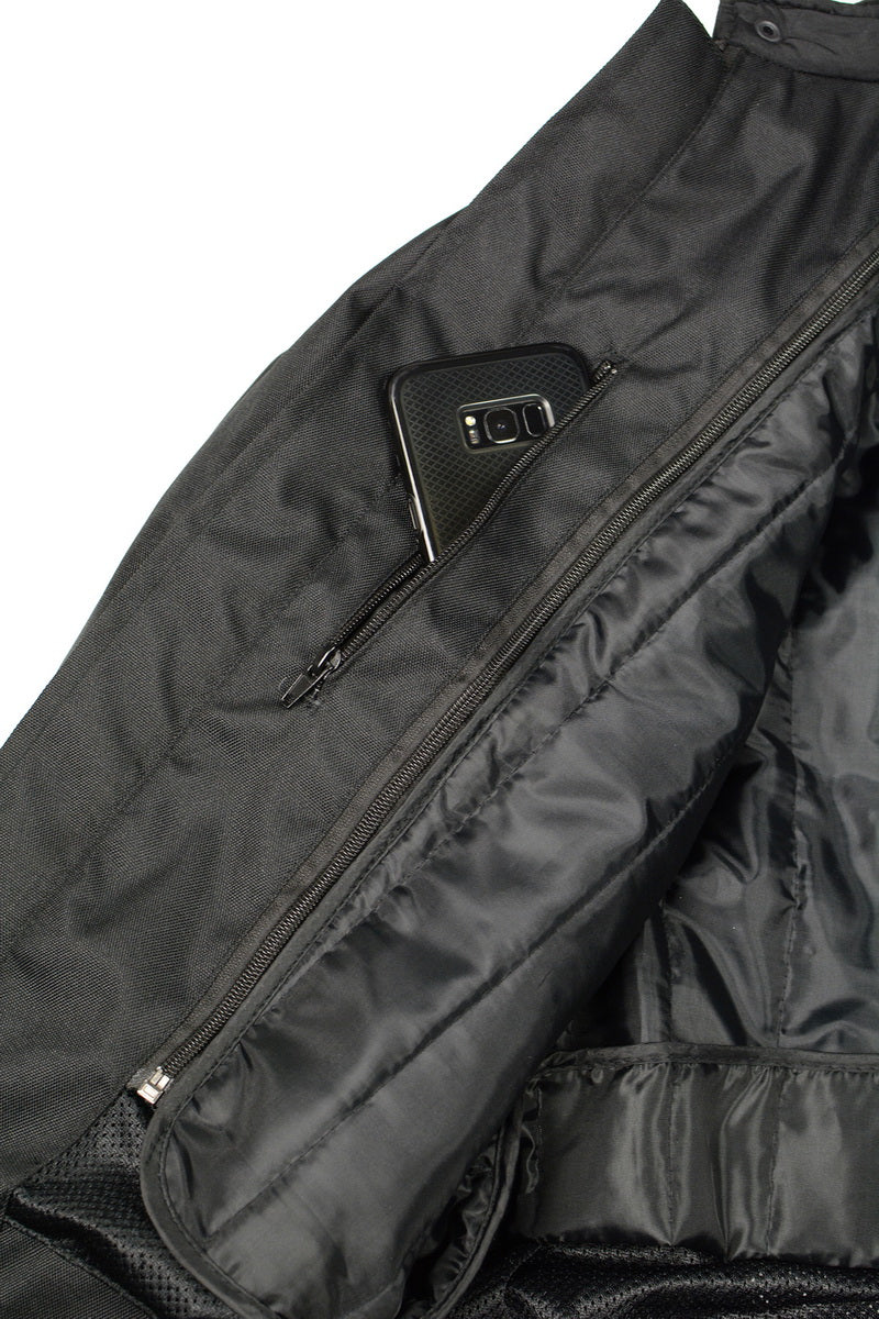 M Boss Motorcycle Apparel BOS11703 Men's Black Nylon and Mesh Motorcycle Racer Riding Jacket with Reflective Piping - Image 7