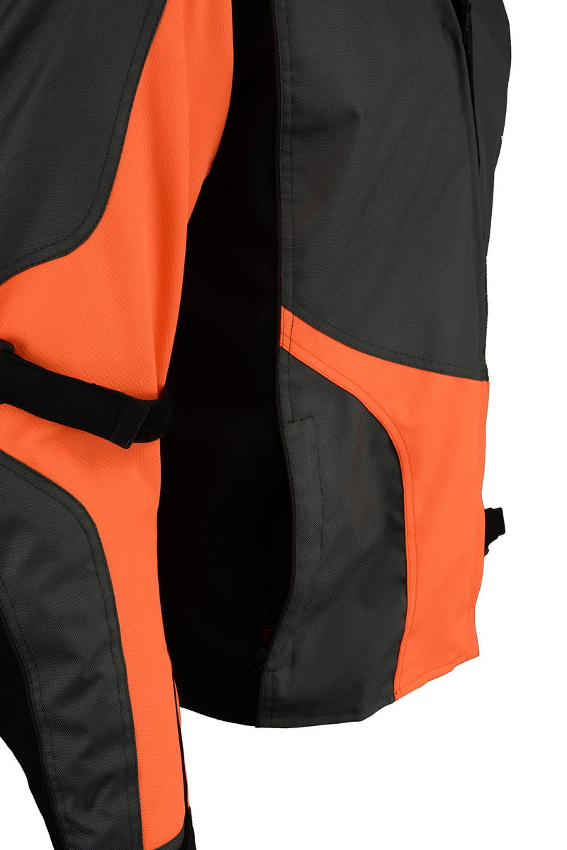 M Boss Motorcycle Apparel BOS11706 Men's Grey/Hi-Vis Orange Nylon Motorcycle Racer Jacket with Armor Protection - Image 5