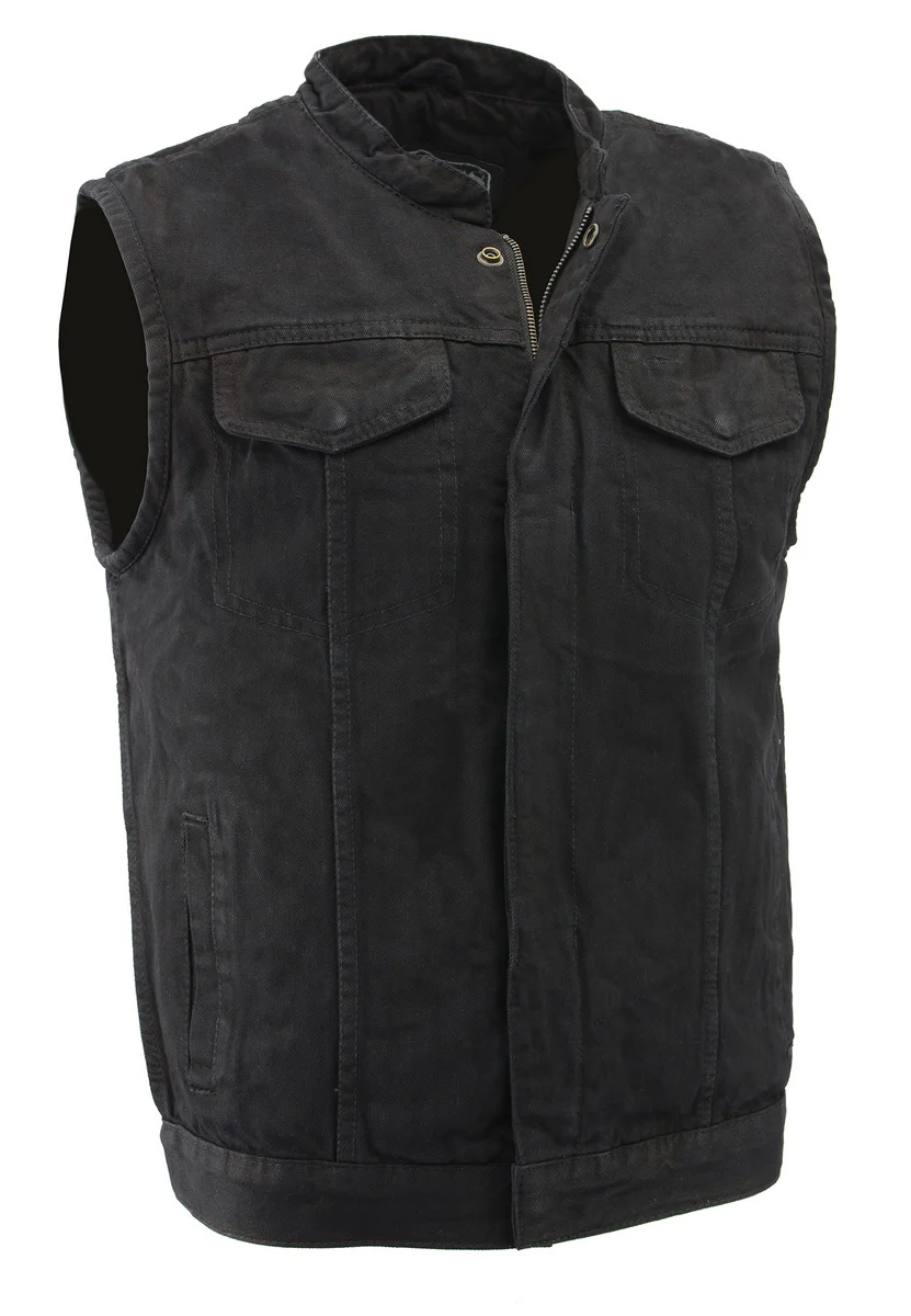 M Boss Motorcycle Apparel BOS13000 Men's Black Denim Club Style Vest with Hidden Zipper - Image 11