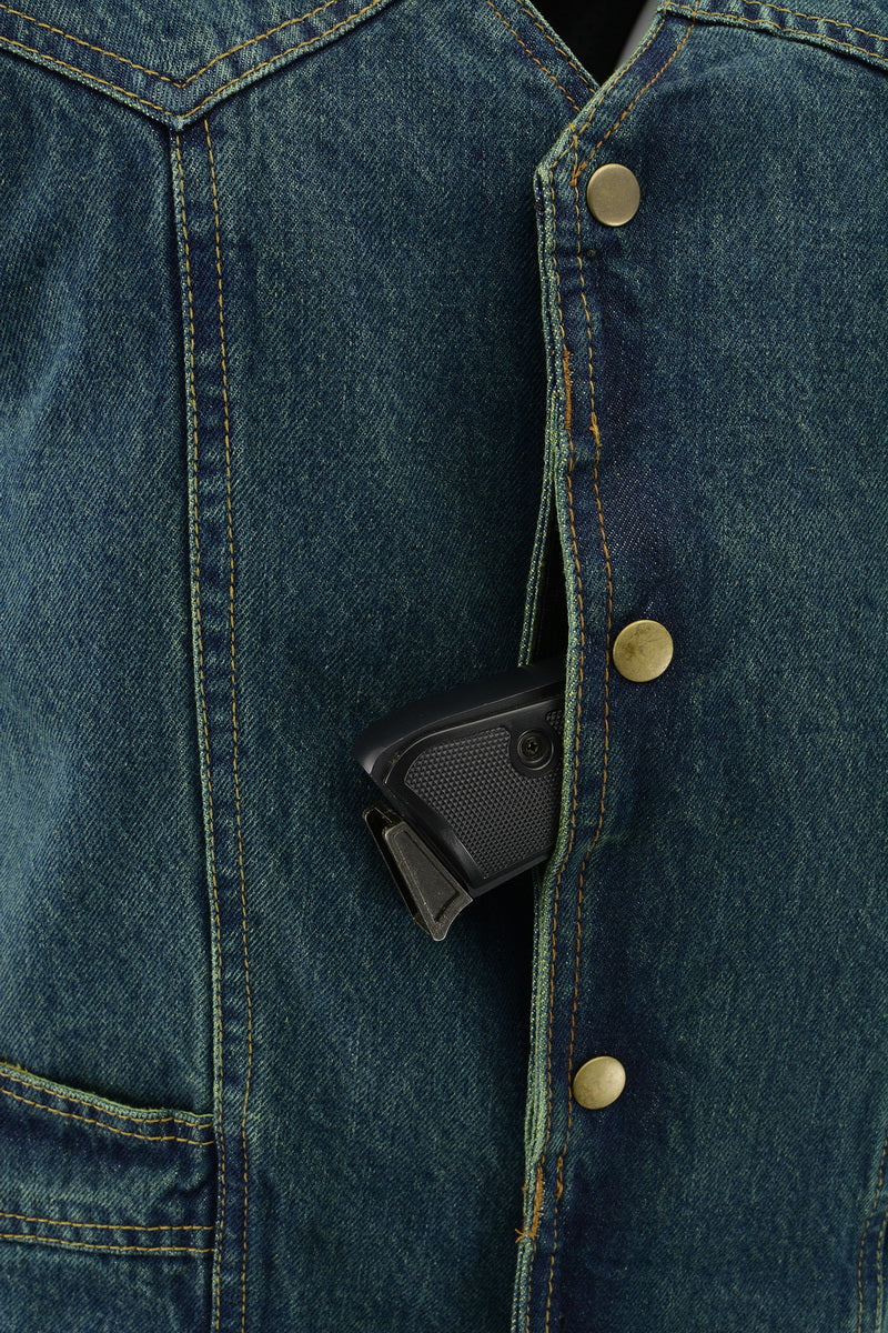 M Boss Motorcycle Apparel BOS13003 Men's Blue Denim Motorcycle Side Lace Vest with Quick Draw Pocket - Image 6