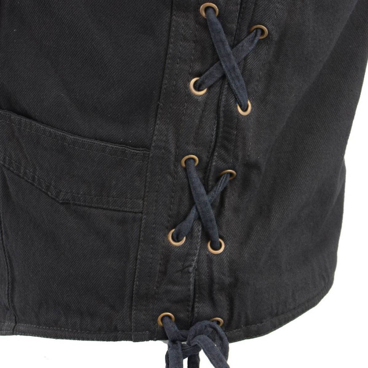 M Boss Motorcycle Apparel BOS13003 Men's Blue Denim Motorcycle Side Lace Vest with Quick Draw Pocket - Image 8