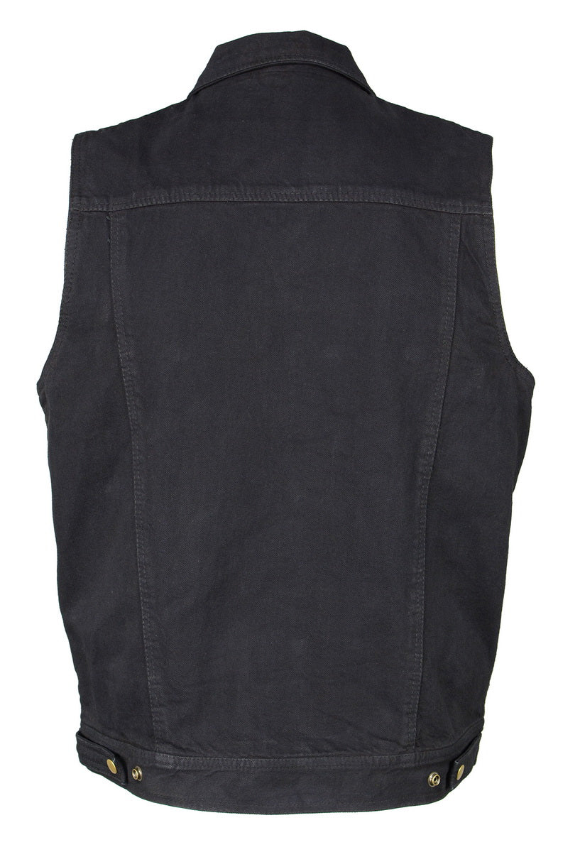 M Boss Motorcycle Apparel BOS13004 Men's Black Denim Motorcycle Side Lace Vest with Shirt Style Collar - Image 9