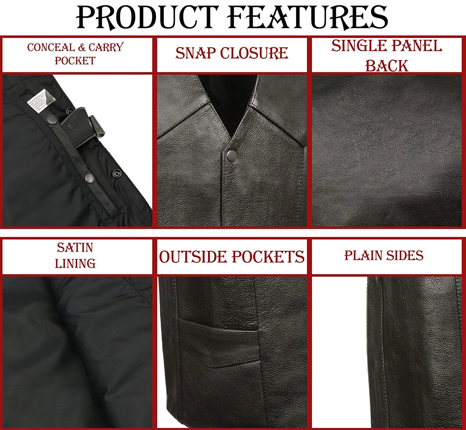 M Boss Motorcycle Apparel BOS13513 Men's Black Leather Classic Style Western Motorcycle Rider Vest - Image 4