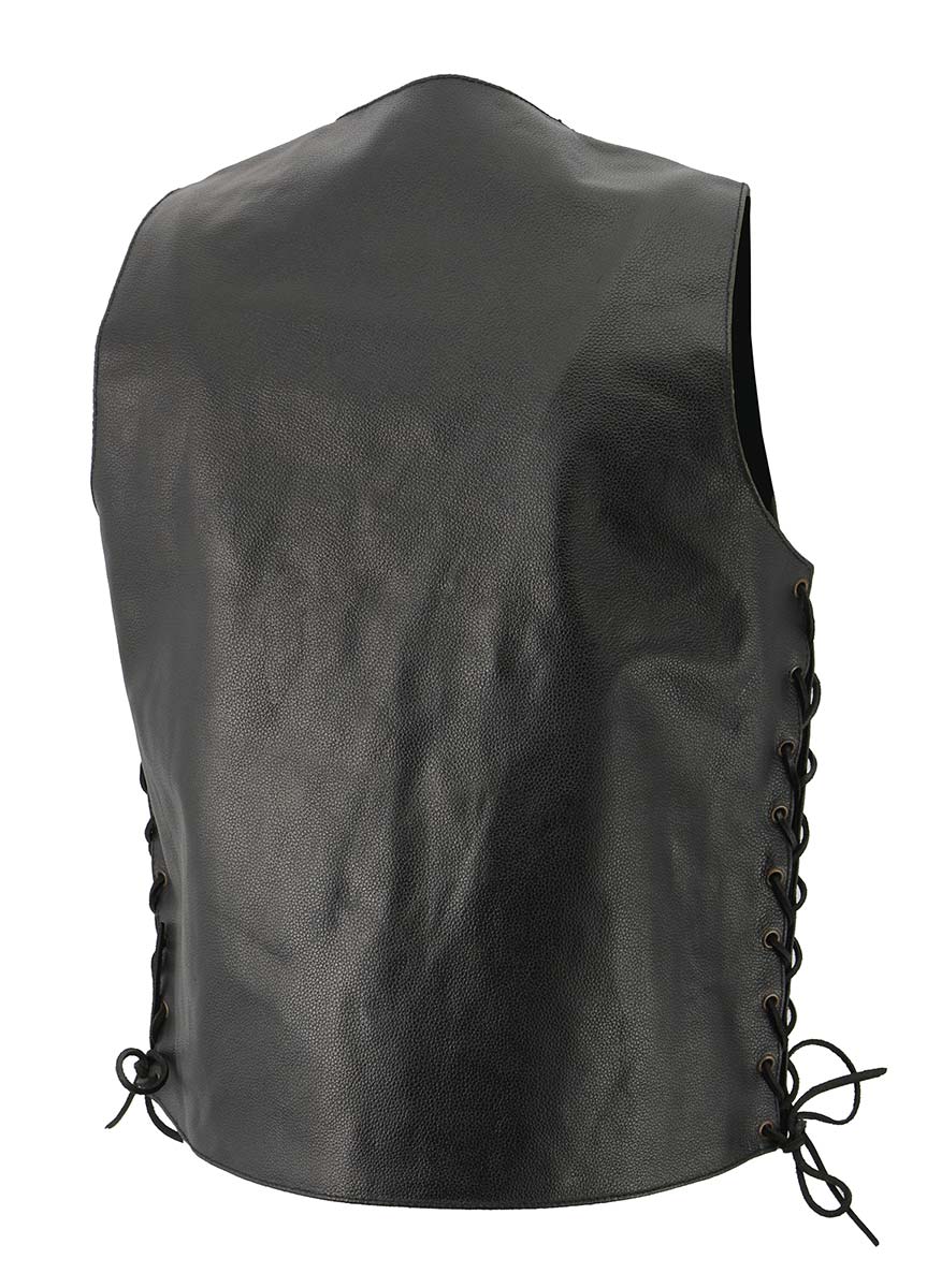 M-Boss Motorcycle Apparel BOS13517 Men’s Classic Black Leather 'Side Laced' Motorcycle Biker Rider Vest - Image 2