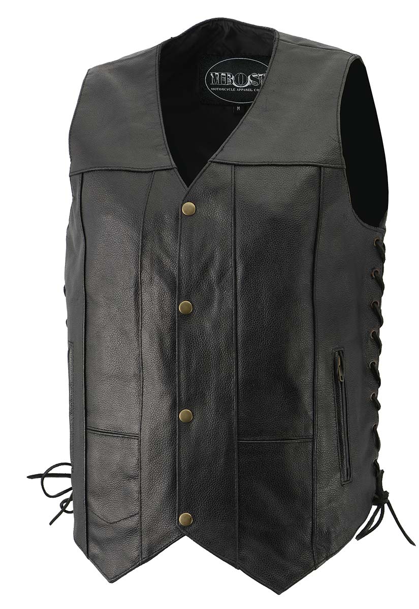 M-Boss Motorcycle Apparel BOS13517 Men’s Classic Black Leather 'Side Laced' Motorcycle Biker Rider Vest - Image 5
