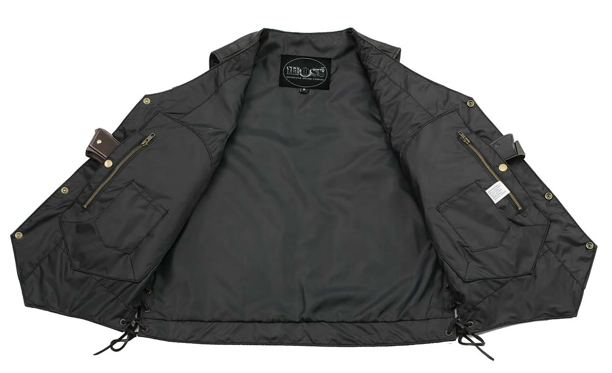 M-Boss Motorcycle Apparel BOS13517 Men’s Classic Black Leather 'Side Laced' Motorcycle Biker Rider Vest - Image 6