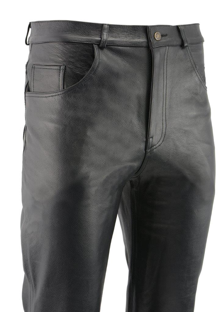 M-Boss Motorcycle Apparel BOS15570 Men’s Black Jean Style Leather Pants - Image 4