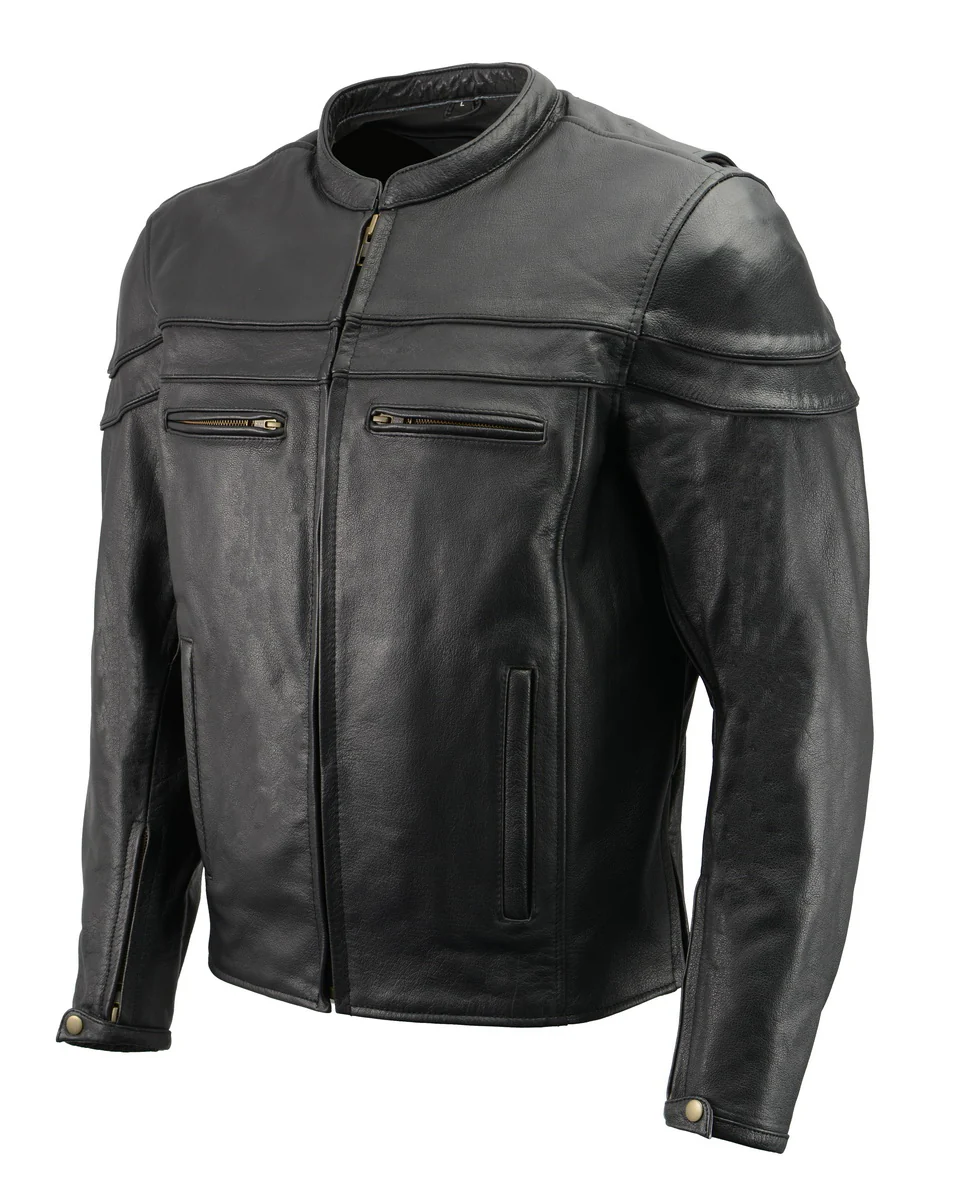 Men’s Premium Buffalo Black Leather Motorcycle Jacket with CE Armor Protection BZ1512 - Image 4