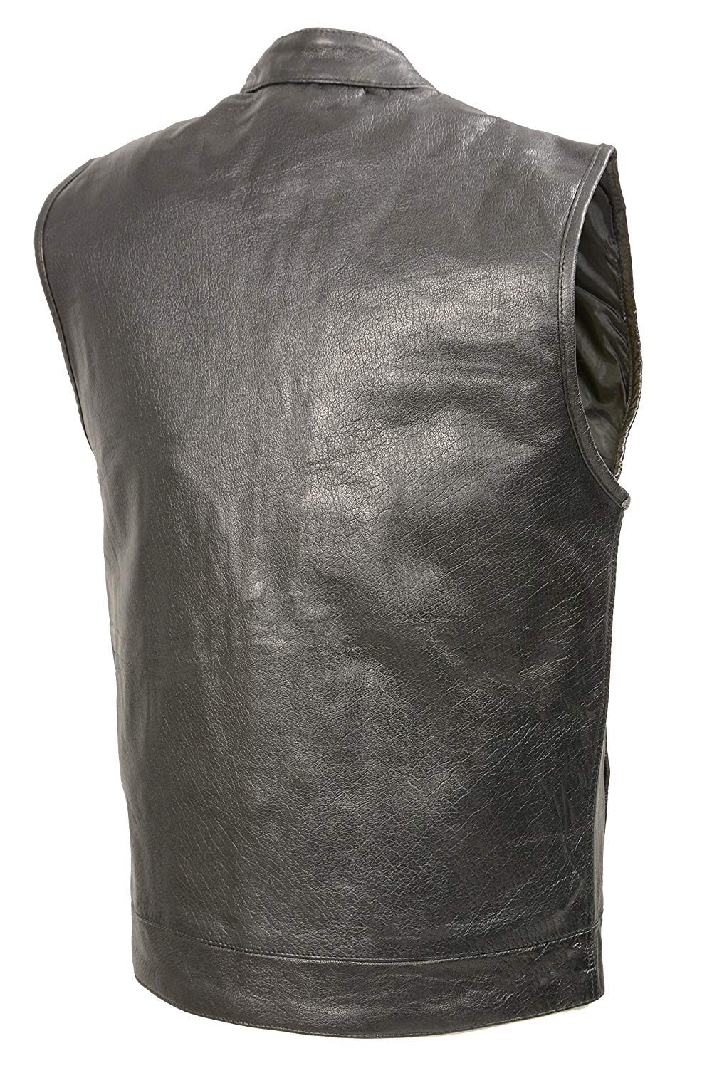 Men’s SOA Black Premium Buffalo Leather Club Style Motorcycle Rider Vest with Patch Access BZ6010 - Image 2