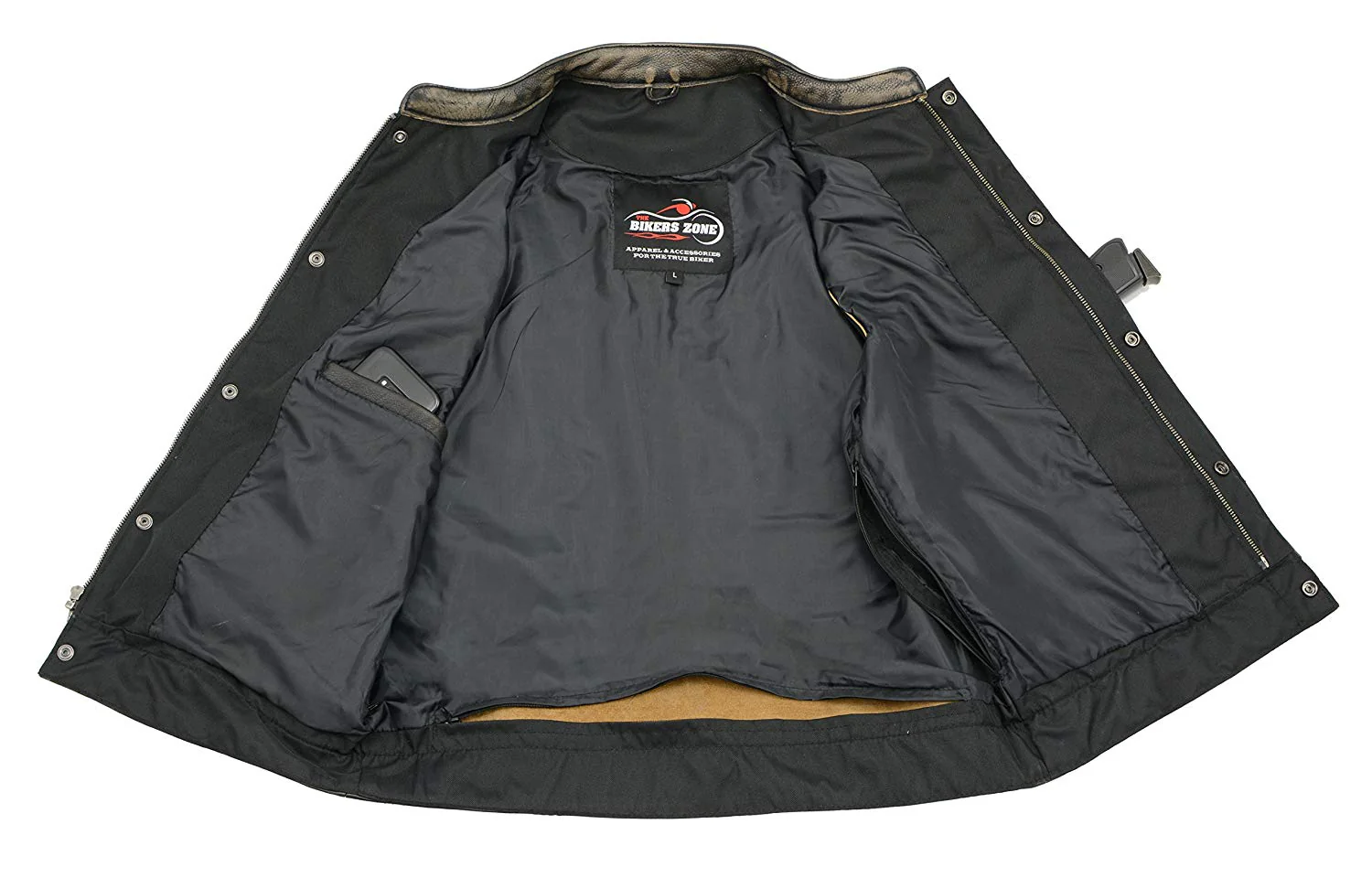 Men’s SOA Black Premium Buffalo Leather Club Style Motorcycle Rider Vest with Patch Access BZ6010 - Image 4