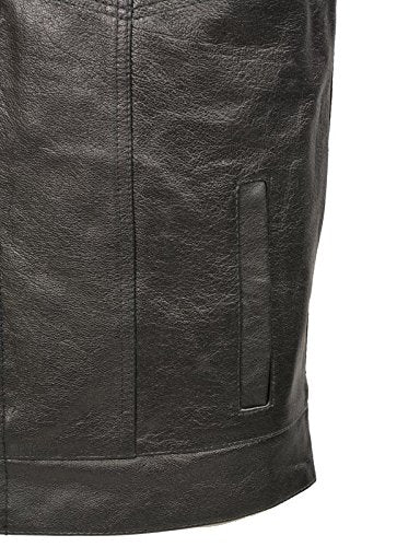 Men’s SOA Black Premium Buffalo Leather Club Style Motorcycle Rider Vest with Patch Access BZ6010 - Image 5