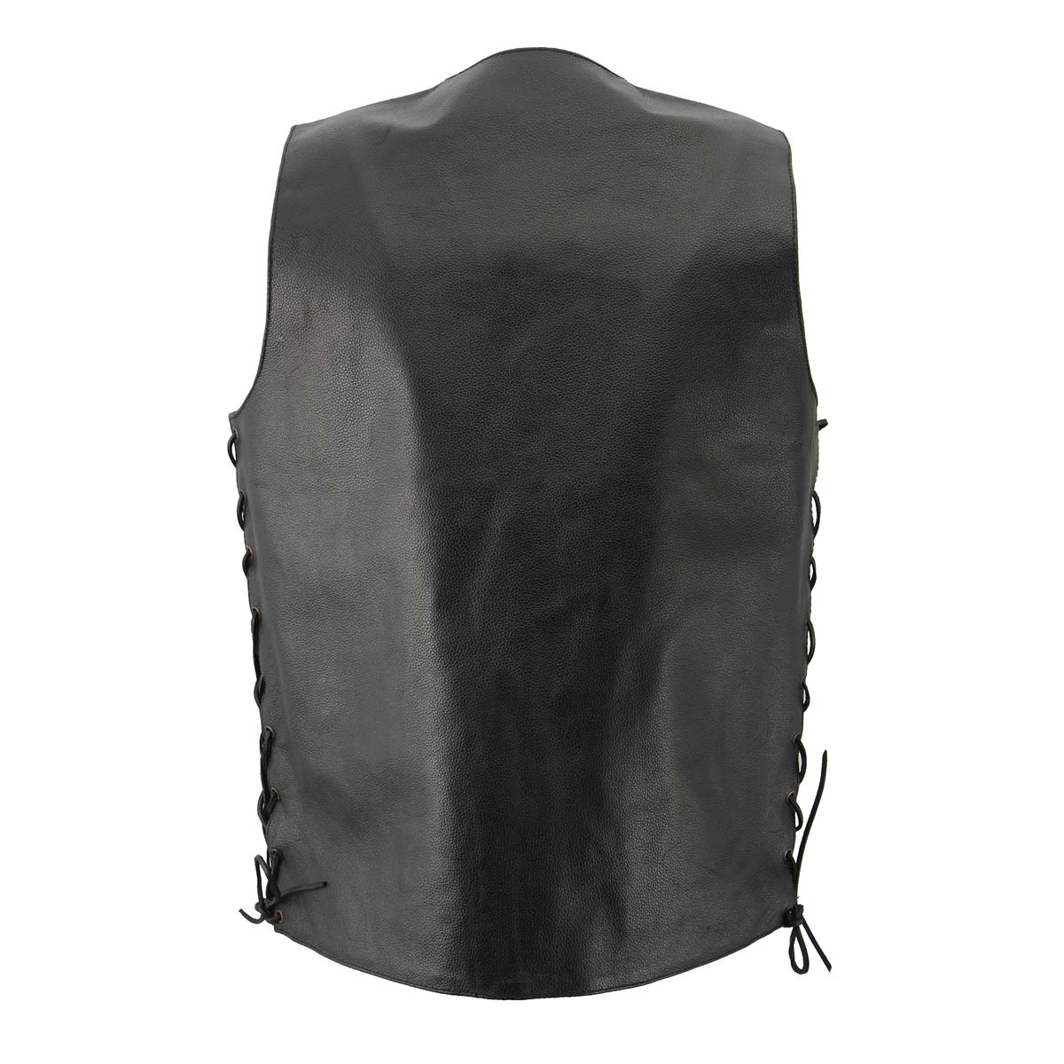 Men’s XS106 10-Pocket Classic Black Side Laced Biker Leather Vest - Image 2