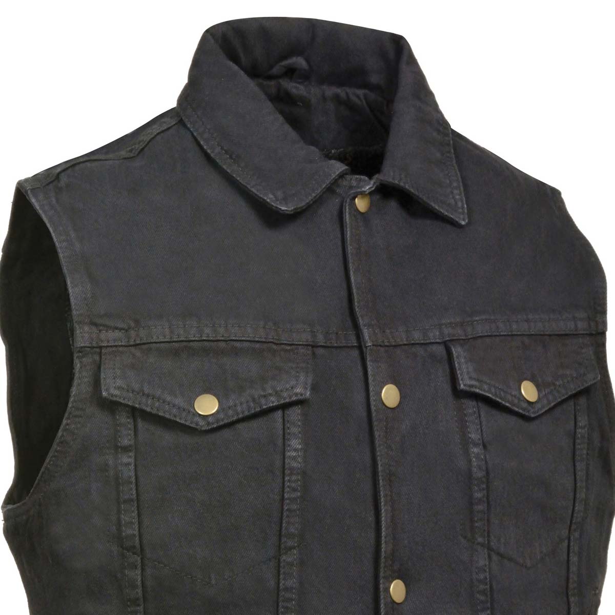 Men’s XS107 Classic Black Snap Front Denim Vest with Shirt Style Collar - Image 4