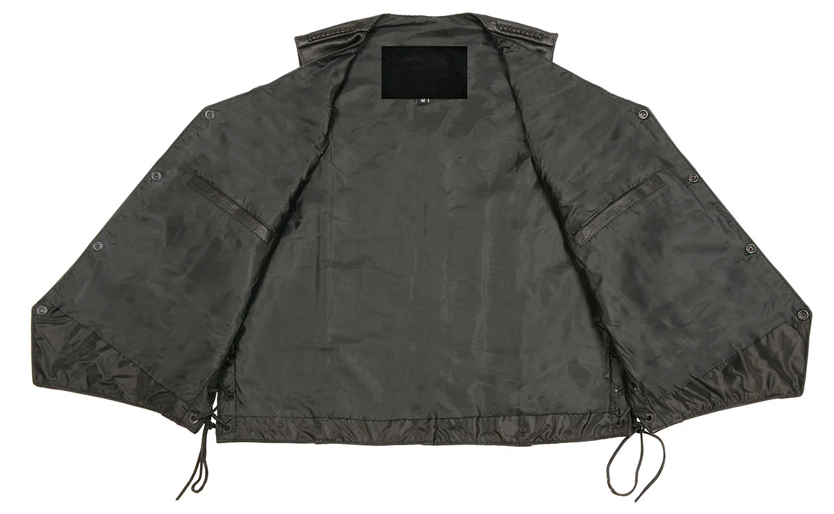 Men’s XS13512 Black Classic Braided Motorcycle Biker Vest - Image 2