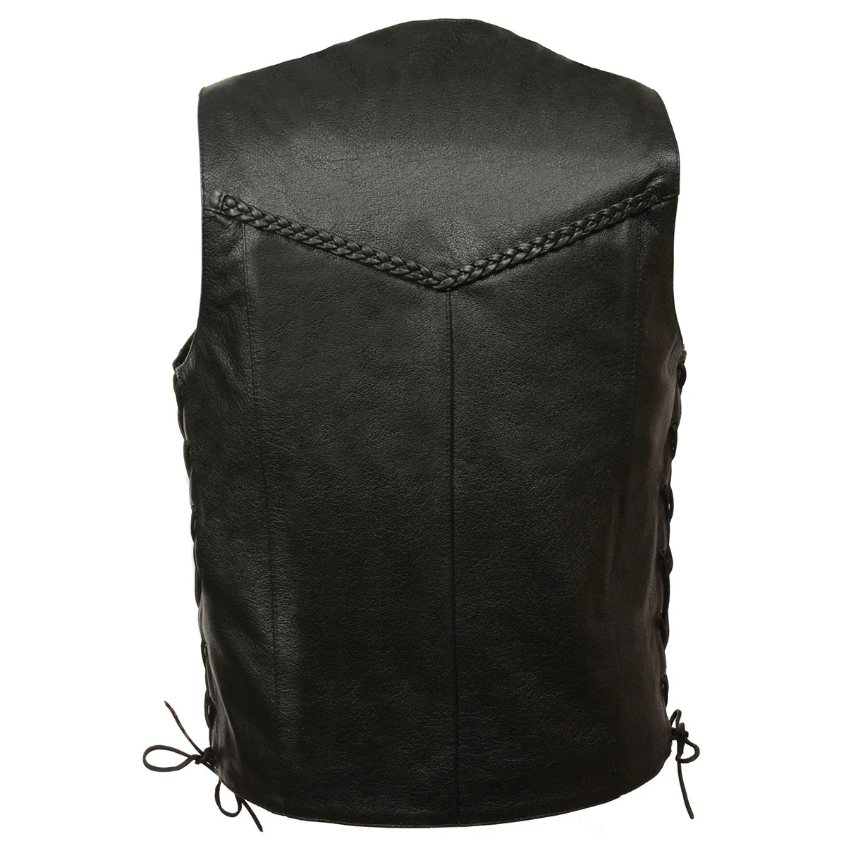 Men’s XS13512 Black Classic Braided Motorcycle Biker Vest - Image 3